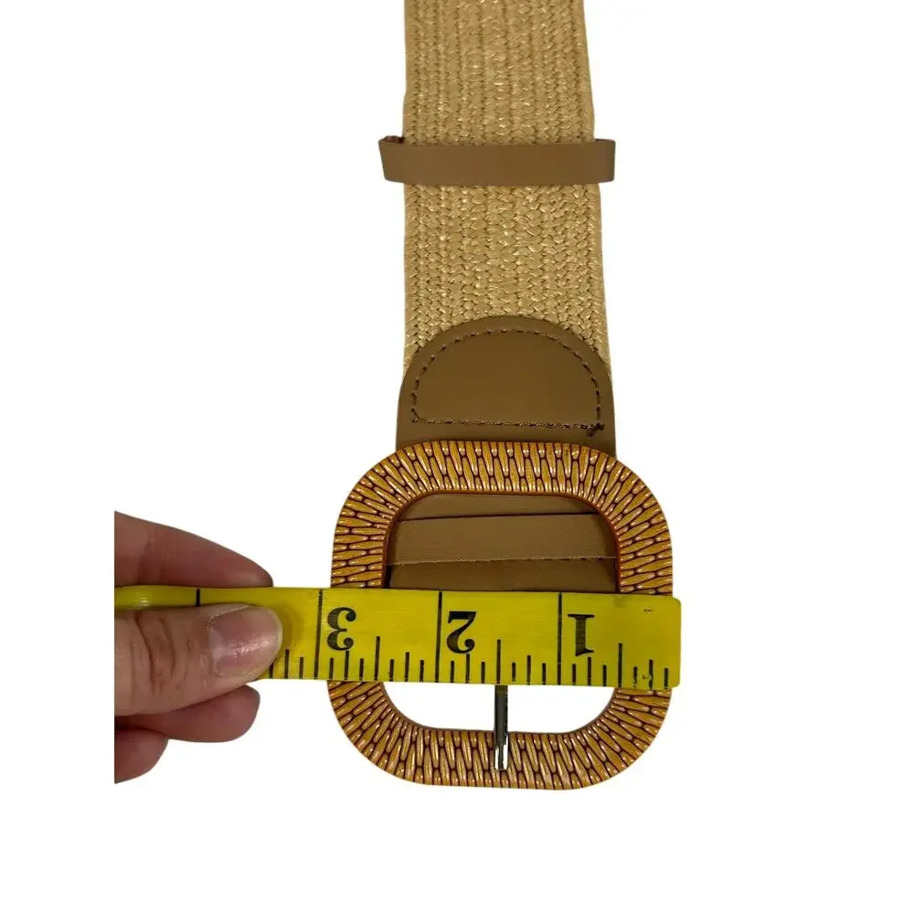 Women's Tan Straw Colored Stretch Waist Belt- Plastic Buckle- Coastal 41
